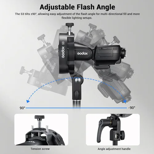 Miniatura 4 de Godox Soporte Speedlite S3, soporte compacto y ligero Bowens para Godox V1/V1Pro, AD200/AD300, V860II/III, 20% más pequeño que S2, ajuste de ángulo