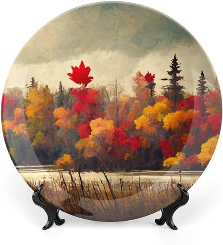 Miniatura 9 de Platos decorativos de Acción de Gracias para decoración del hogar, temporada de otoño de Japón, árboles de arce, ríos y barcos, bandeja decorativa