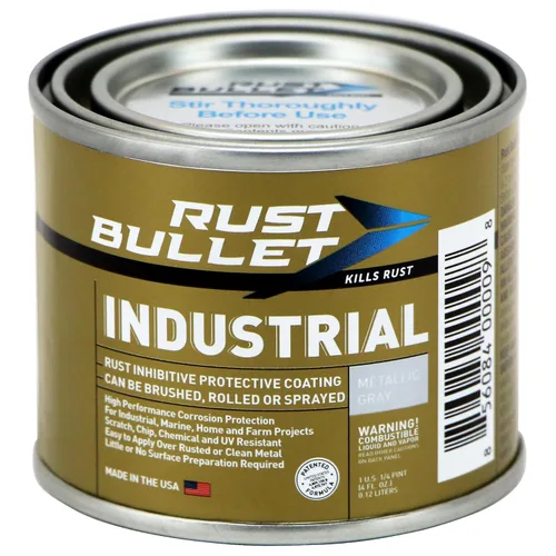 RUST BULLET Industrial - Gris metálico - 1/4 pinta - Revestimiento preventivo de óxido para proyectos industriales, marinos, domésticos y agrícolas,