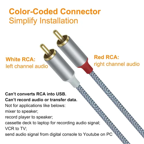Miniatura 6 de DCHAV Cable adaptador de audio USB a RCA de 4 pies tipo A a 2 RCA macho 2RCA y divisor en Y, cable trenzado de nailon, interfaz rojo y blanco