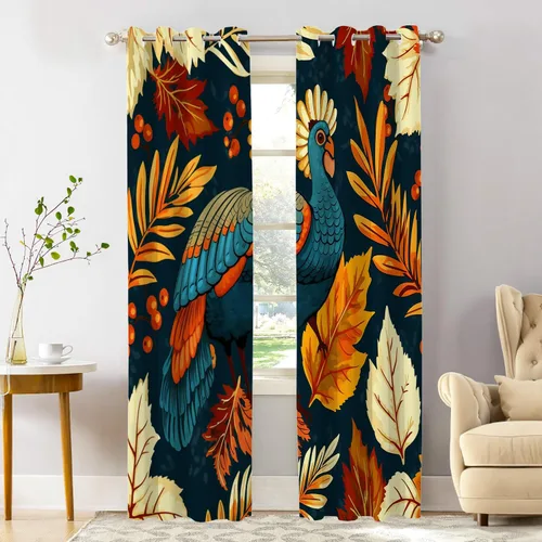 Miniatura 104 de Shrahala Cortinas de hojas de arce otoñales para ventanas de cocina, hojas rojas ardientes, fondo marrón, paneles de cortina de ventana de poliéster