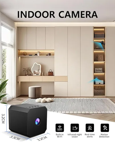 Miniatura 2 de Mini cámara inalámbrica - Cámara de niñera WiFi de 1080p con visión nocturna, zonas de movimiento personalizadas, fácil configuración Bluetooth