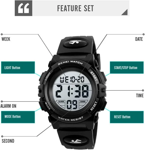 Miniatura 2 de FIZILI Reloj digital deportivo impermeable para niños, reloj despertador de 1224 H, cronómetro, calendario de 3 a 15 años, reloj de pulsera
