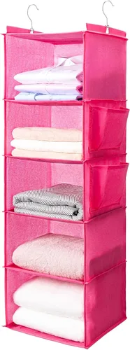 Miniatura 9 de BOOMIBOO Organizador de armario colgante y estantes, 5 estantes colgantes con 2 bolsillos laterales, almacenamiento plegable (negro)