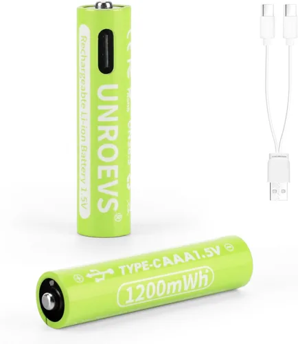 UNROEVS Baterías recargables AAA USB-C, 1.5 V 1200 mWh, batería de litio AAA recargable triple A, larga duración, carga rápida para linternas,