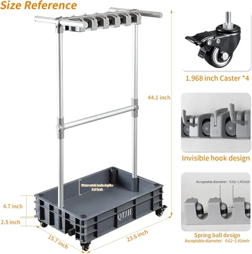 Miniatura 7 de Soporte de escoba para fregona, organizador de suministros de limpieza, carritos de limpieza con ruedas, estación de limpieza, herramientas