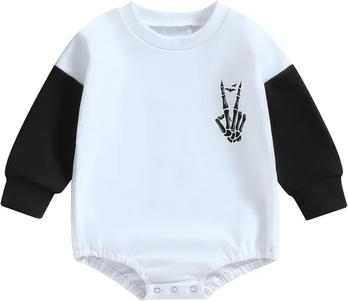 Kayotuas Mameluco de Halloween para bebés niños y niñas, camiseta de gran tamaño, mameluco divertido con anuncio