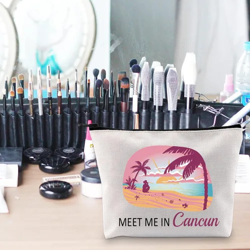 Miniatura 7 de POFULL Regalo de vacaciones en Cancún México Cancún Regalo de despedida de soltera Meet Me In Cancún Bolsa de cosméticos de viaje, Bolso Cancún