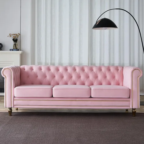 Miniatura 37 de KEIKI Sofá Chesterfield de terciopelo con botones capitoné de 87 pulgadas con cojines de espuma de alta densidad, moderno sofá de 3 plazas con Negro
