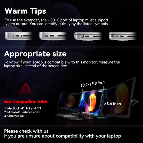 Miniatura 7 de Extensión de pantalla para laptop, Ladomi - Monitor portátil triple de 14" FHD 1080P IPS, extensión de monitor para laptop con rotación de 315°