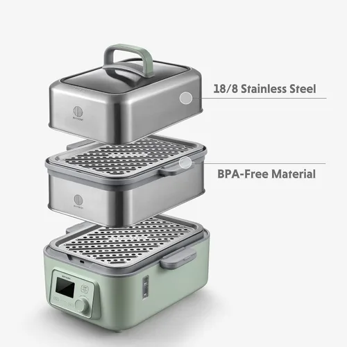 Miniatura 3 de BUYDEEM G553 Vaporizador eléctrico de alimentos de dos niveles de 10 cuartos de galón para cocinar, un toque, vaporizador multifuncional digital