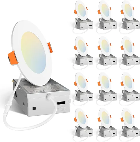 Miniatura 13 de Amico Paquete de 12 luces LED empotrables ultrafinas de 3 pulgadas 5CCT con caja de conexiones, 2700K/3000K/3500K/4000K/5000K seleccionable, 7W Eqv