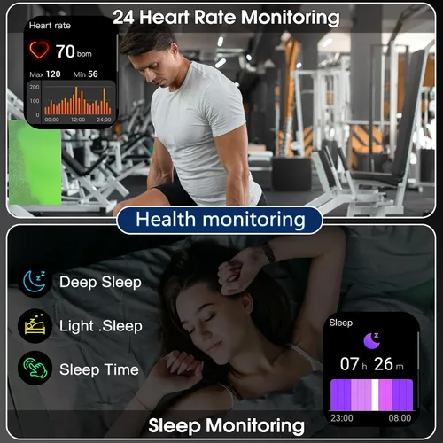 Miniatura 4 de Reloj inteligente para hombres y mujeres (respuesta/hacer llamadas), reloj de fitness con pantalla táctil HD de 1.95 pulgadas con monitor