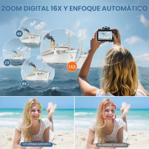Miniatura 5 de Cámaras digitales 8K para fotografía, cámara WiFi de 64 MP para YouTube, cámara digital con pantalla táctil de 4 pulgadas con lente dual, enfoque
