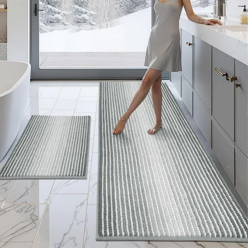 Miniatura 114 de BSICPRO Juegos de Alfombras y Tapetes para Baño, Juego de Alfombra de Baño de Felpilla Gruesa Absorbente de 2 Piezas Antideslizante, Tapetes Suaves