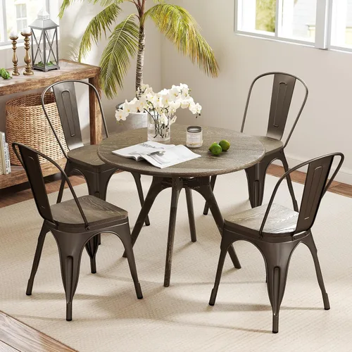 Miniatura 8 de NAFORT Juego de 4 sillas de comedor de estilo industrial, sillas de metal apilables de 18 pulgadas con respaldo alto, asiento de madera