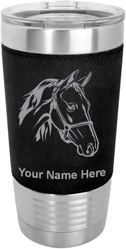 Miniatura 21 de LaserGram - Taza de 20 oz con aislamiento al vacío, con cabeza de caballo 2, grabado personalizado incluido (piel sintética, estilo béisbol)