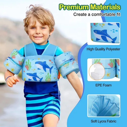 Miniatura 4 de MoKo Chaleco de natación para niños pequeños, flotadores de brazo de natación de 22 a 66 libras, niños y niñas, con dibujos animados, alas de agua