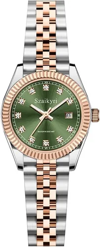 Miniatura 12 de Szaikyri Reloj clásico para mujer con banda de acero inoxidable sólido, reloj de vestir para mujer, reloj con calendario