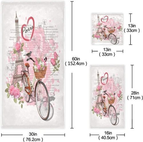 Miniatura 3 de Juego de toallas de baño, póster de viaje de París con torre Eiffel y toallas de bicicleta, 3 piezas, 1 toalla de baño, 1 toalla, 1 toalla de mano