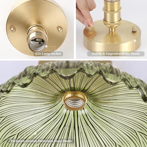 Miniatura 8 de Shenmoyl Luces de pasillo doradas de montaje semiempotrado con vidrio Scindapsus transparente, bombilla incluida, base de 4.72 pulgadas, lámpara
