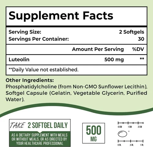 Miniatura 5 de Ulmubra Luteolina liposomal 500MG, máxima absorción, potente flavonoide, 120 cápsulas blandas, suplemento de luteolina, sin OMG, sin gluten