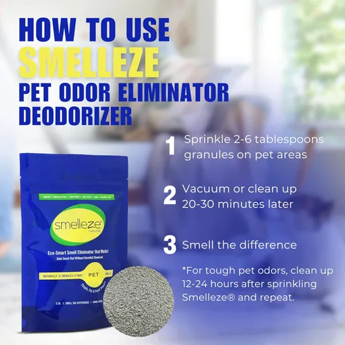 Miniatura 5 de SMELLEZE Desodorizador natural para eliminar olores de mascotas: 2 lb. Gránulos sin perfume eliminan el fuerte olor a residuos de mascotas. Perfecto
