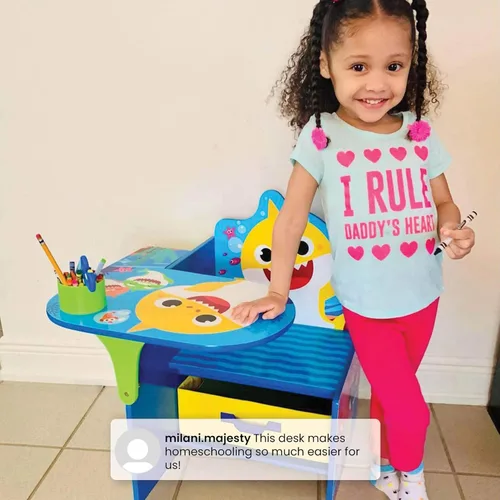 Miniatura 6 de Escritorio con silla Baby Shark con compartimento de almacenamiento - Ideal para artes y manualidades, hora de merienda, educación en casa, tareas