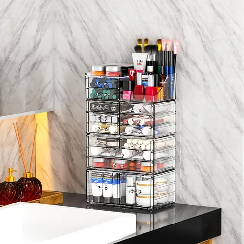 Miniatura 5 de Cq acrylic Organizadores de maquillaje para tocador con 6 cajones, paquete de 2 organizadores de cajones transparentes, bonitos accesorios