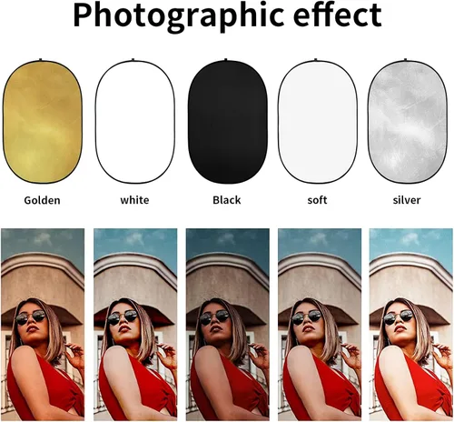 Miniatura 2 de Godox, reflector de luz plegable para fotografía de 60x90 cm, 5 en 1, disco ovalado múltiple difusor con bolsa de transporte - oro, plata, negro