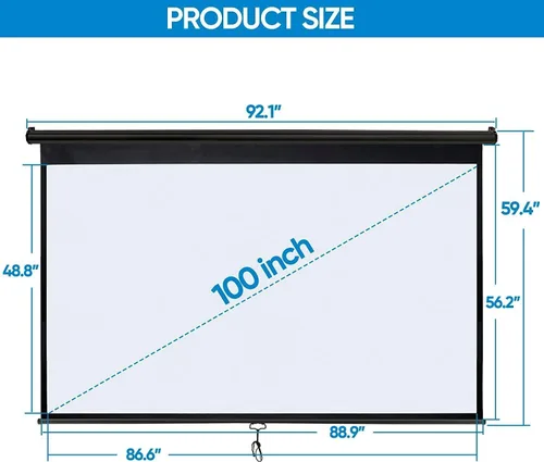 Miniatura 5 de Pantalla de proyector 100 pulgadas 16:9 HD portátil manual desplegable pantalla de proyector, montado en la pared en el techo retráctil pantalla
