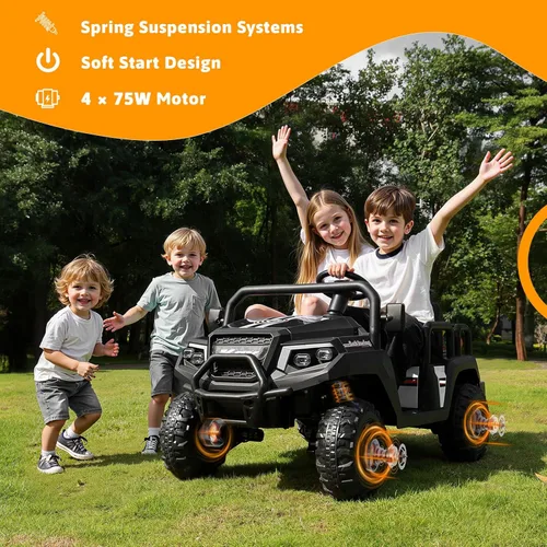 Miniatura 5 de Coche eléctrico para niños, juguetes de 24 V y 4 plazas con control remoto para padres, suspensión de 4 ruedas, capacidad máxima de peso de 220 Negro