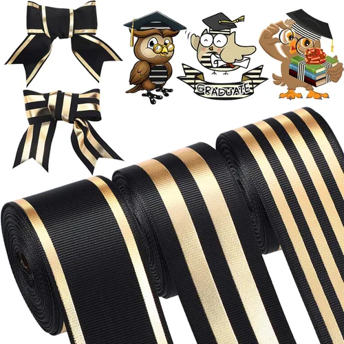 WILLBOND 3 rollos de cintas de graduación de 1.5 pulgadas, cintas de tela de grogrén de 15 yardas de ancho, decoración de envoltura de regalos para