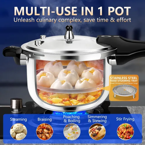Miniatura 8 de Olla a presión de acero inoxidable de 6.34 cuartos de galón, grado comercial resistente, cocción rápida, multiusos, compatible con inducción y gas