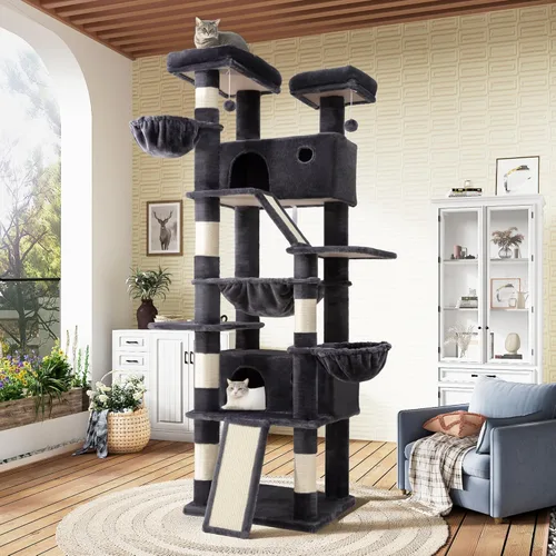Miniatura 10 de SHA CERLIN Torre de árbol para gatos de varios niveles de 81 pulgadas de alto para gatitos de interior/muebles de condominio para gatos más grandes