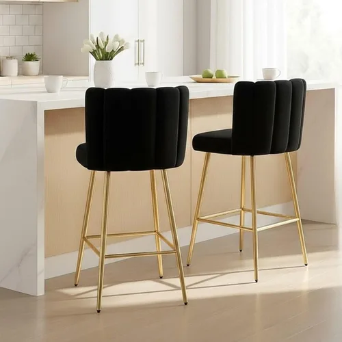 Velvet - Taburetes de bar de 26 pulgadas de altura de mostrador, juego de 2 taburetes de cocina modernos, sillas tapizadas con patas de metal dorado