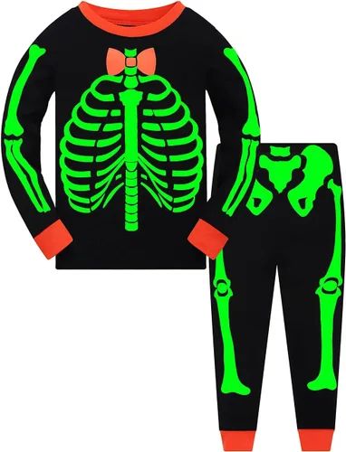 Miniatura 2 de Pijamas de Halloween para niños y niñas, pijamas de esqueleto que brillan en la oscuridad, pijamas de calabaza para niños, ropa de dormir 100%