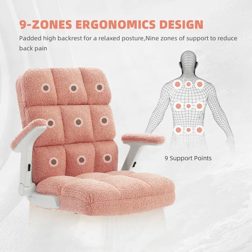 Miniatura 7 de SEATZONE Silla de oficina rosa ergonómica con ruedas, silla de escritorio para computadora de felpa sintética, silla de oficina cómoda para mujeres