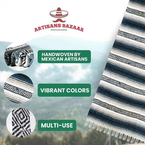 Miniatura 96 de Artisans Bazaar Poncho tradicional mexicano de Baja para hombres y mujeres, auténtico sarape de Gaban, manta de vaquero Pancho Jorongo