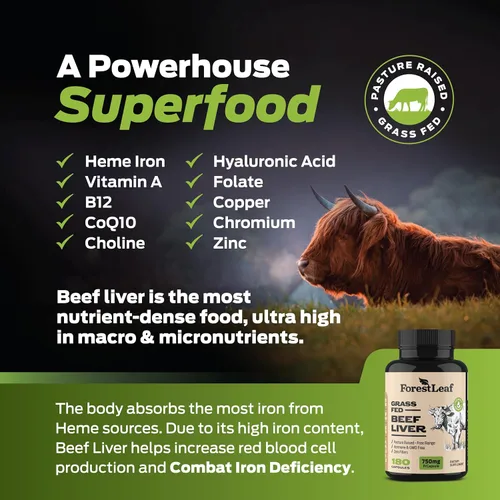 Miniatura 2 de ForestLeaf Cápsulas de hígado de carne alimentada con pasto, 3000 mg por porción, apoya la inmunidad y el bienestar corporal, limpieza, digestión