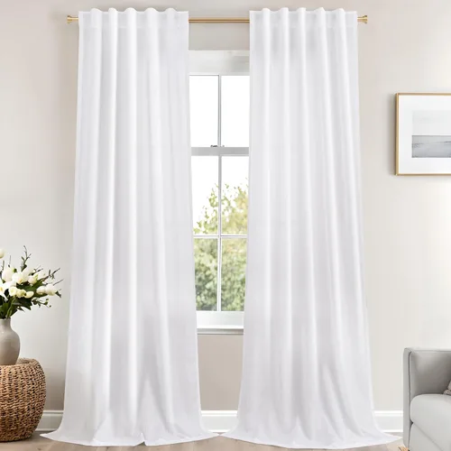 Miniatura 96 de Cortinas de lino azul claro de 90 pulgadas de largo para sala de estar, dormitorio de niñas, guardería, decoración acogedora de verano, bolsillo