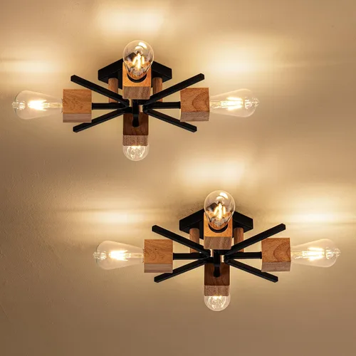 Miniatura 14 de 4 Luces Estilo Granja Sputnik Accesorios de Iluminación Accesorios de Techo Negro Industrial Lámpara Empotrada de Montaje al Ras Accesorio de Luz
