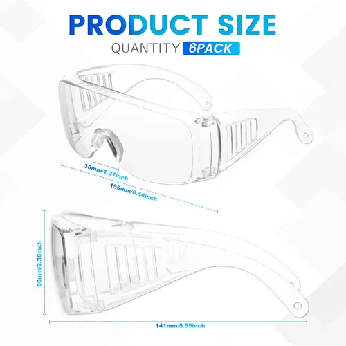 Miniatura 6 de WFEANG Gafas de seguridad transparentes a granel, gafas protectoras ligeras para hombres y mujeres, resistentes a impactos y arañazos, para usar