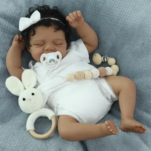 Miniatura 4 de SCOM Muñecas de bebé renacidas Niño Negro - 18 Pulgadas Muñecas recién nacidas realistas Muñecas de bebé recién nacidas afroamericanas Muñeca