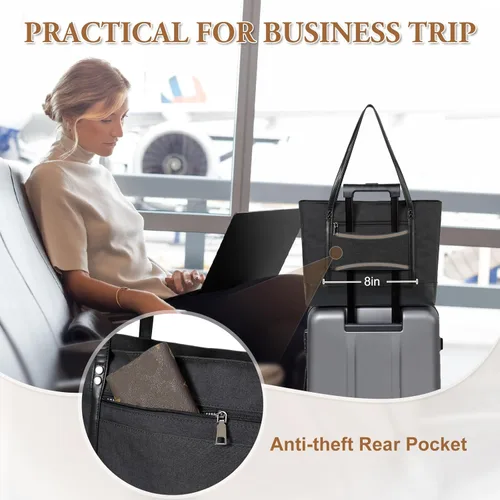 Miniatura 7 de VASCHY Bolsa de mano para laptop para mujer, grande de 15.6 pulgadas, bolsa para profesores, maletín para viajes, trabajo, negocios, oficina