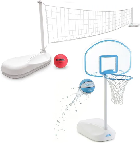 Dunn-Rite Clear Shot Pool Basketball Hoop with Adjustable Stainless Steel Rim, Clear Backboard, Water-Filled Base & Waterproof Basketball