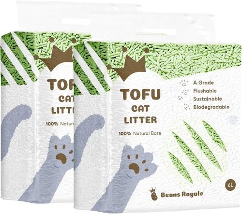Miniatura 12 de Paquete de 2 arenas de tofu para gatos (6 L x 2), arena aglutinante para gatos, desechable, fibra de guisante, sin polvo, control de olor, bajo