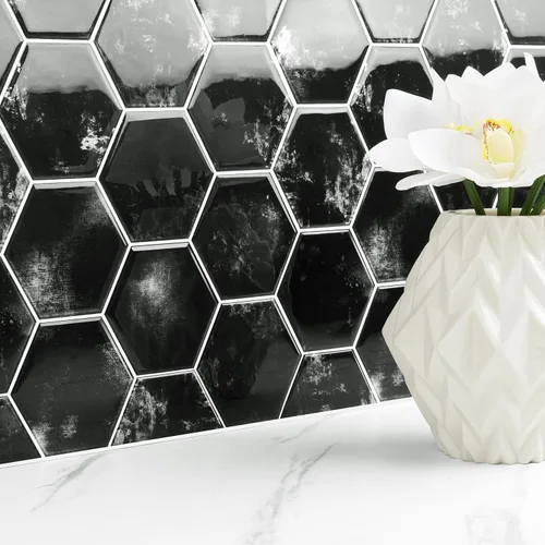 Miniatura 12 de Livelynine Azulejos de color verde oscuro para cocina, 12 x 12 pulgadas, 4 azulejos hexagonales para pegar en la parte trasera de cocina, azulejos