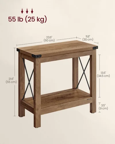 Miniatura 3 de VASAGLE Mesa auxiliar de 2 niveles, mesa auxiliar con estante inferior, mesita de noche para espacios pequeños, para sala de estar, dormitorio