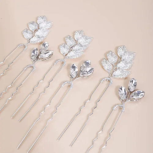 Miniatura 2 de Xerling Horquillas de hojas plateadas para peinados de boda, accesorios para el cabello para novias, pieza de pelo de novia vintage para mujeres